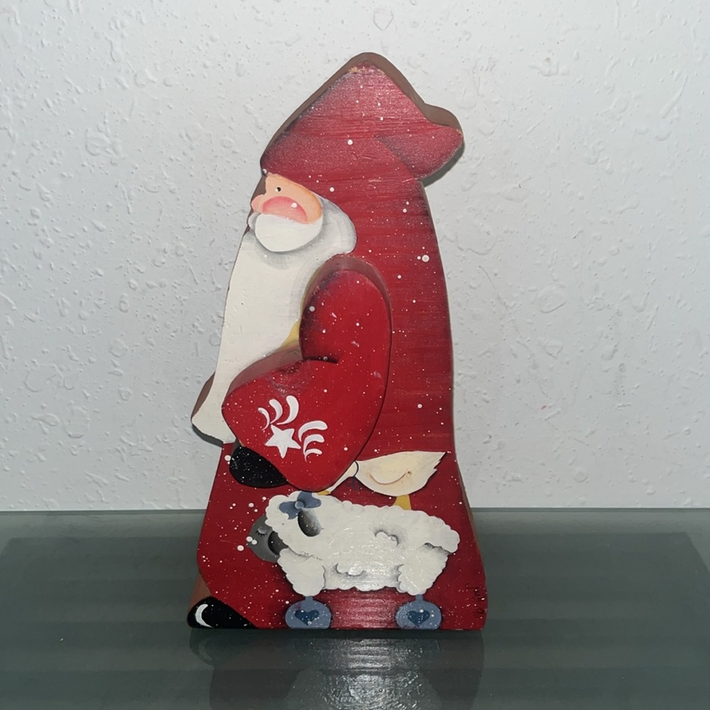 Vintage wood hand painted Santa